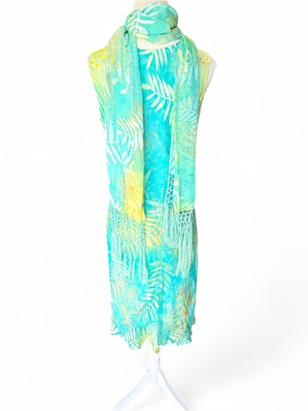 Gorgeous  Silk Aqua Midi Dress With Matching Silk Scarf